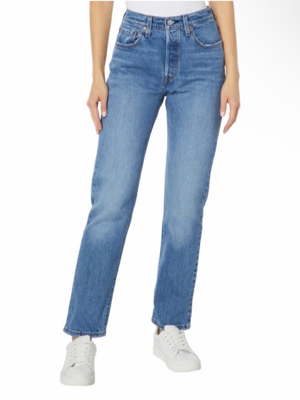 Levi's 501 Straight-Leg Jeans in Medium Blue Denim - Picture 2 of 5